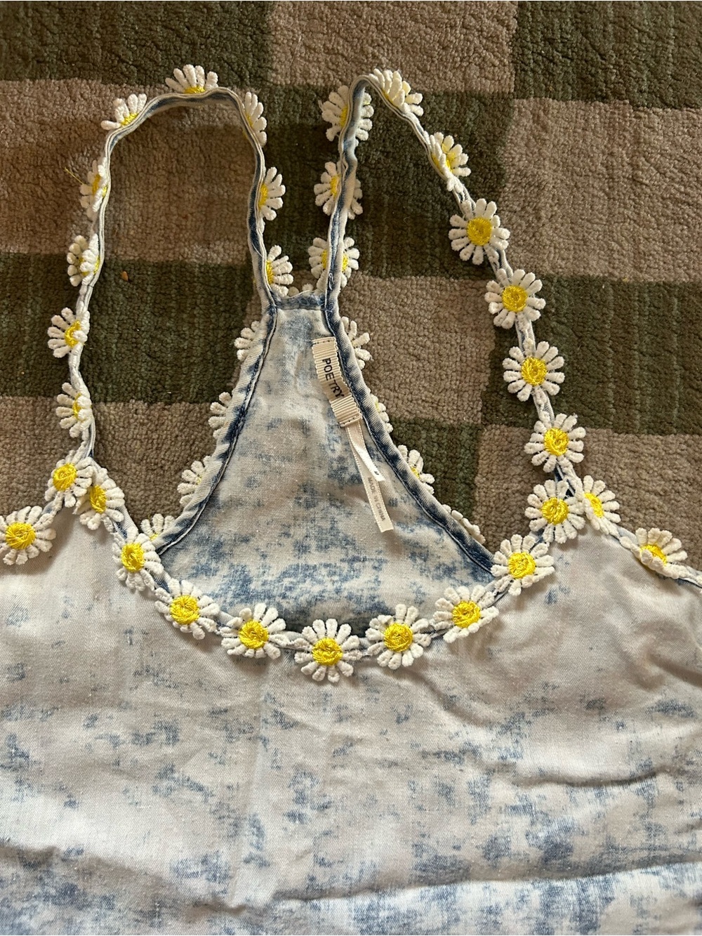 Poetry Blue Tie-Dye Cropped Racer-back Camisole with Daisy Trim